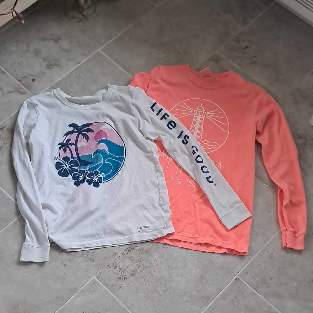 Life is Good Kids' White and Pink Long Sleeve Shirts